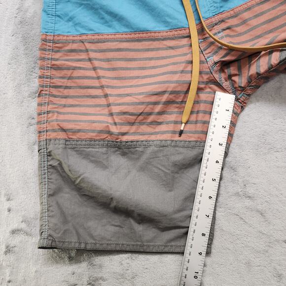 RVCA Board Shorts Mens 31 Blue Orange Gray Striped Vintage Brushed Tie Front - Picture 12 of 14